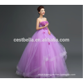 Customized Made In China Appliqued Purple Lace Puffy Tulle Robe de mariée 2017